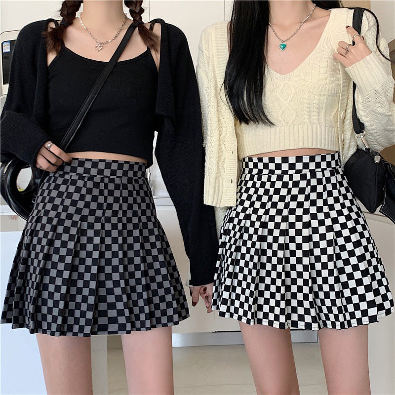 Checkered Print Pleated Skirt Maxct