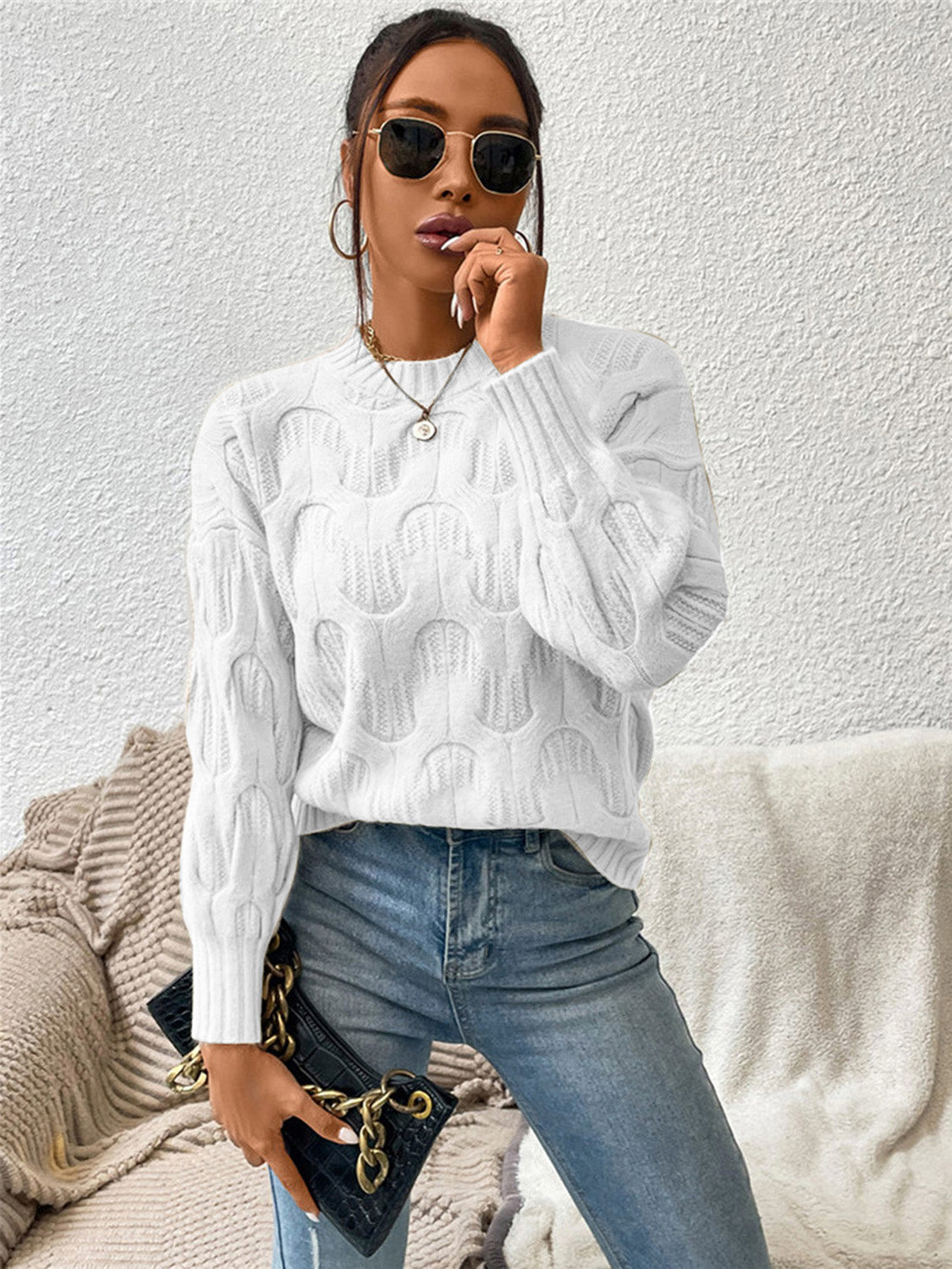 Maxct &Round Neck Long Sleeve Sweater