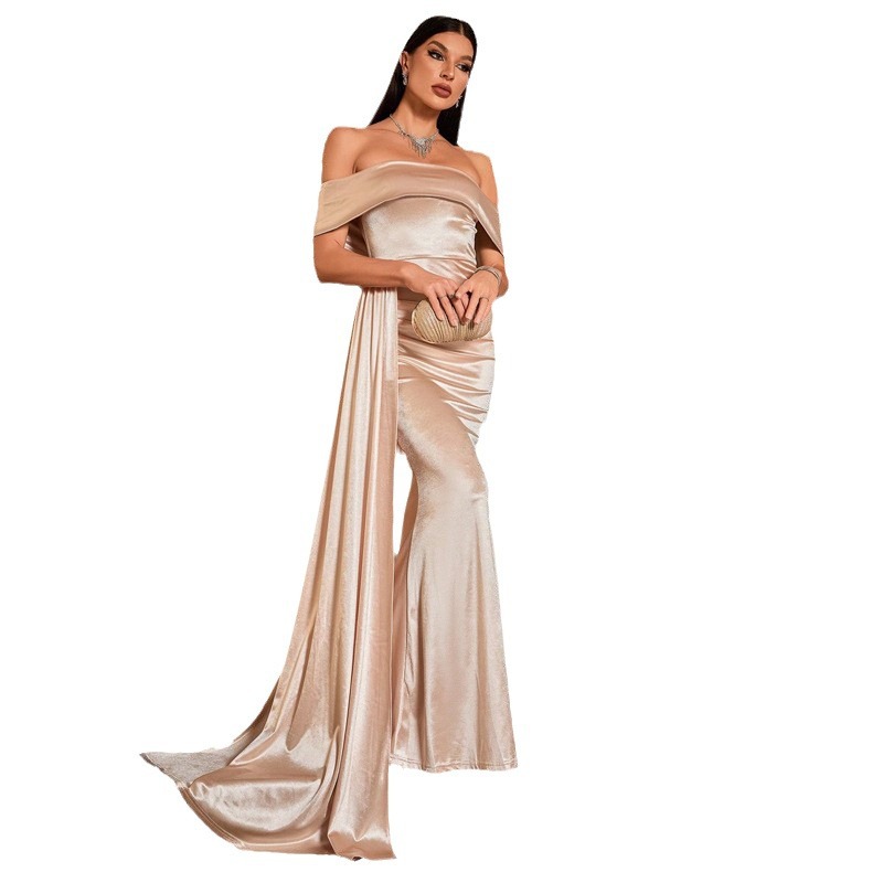 Maxct pirates vs sailors drees to impress Solid Color Satin off-Neck Tube Top High Waist Evening Dress Fishtail Dress Long Skirt Dress