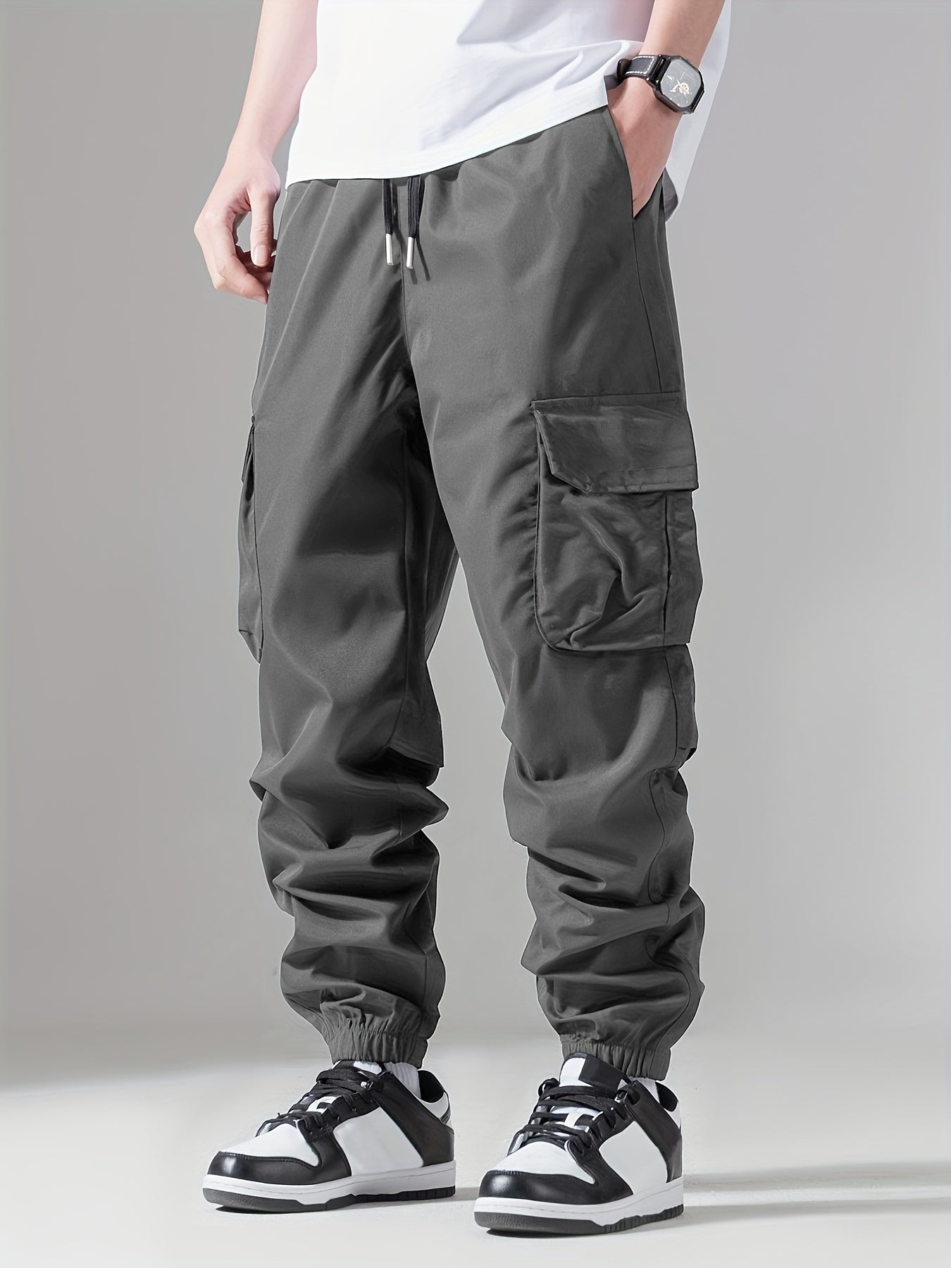 Maxct  Casual Loose Fit Multi-pocket Drawstring Cargo Pants, Men's Joggers For Spring And Fall Outdoor