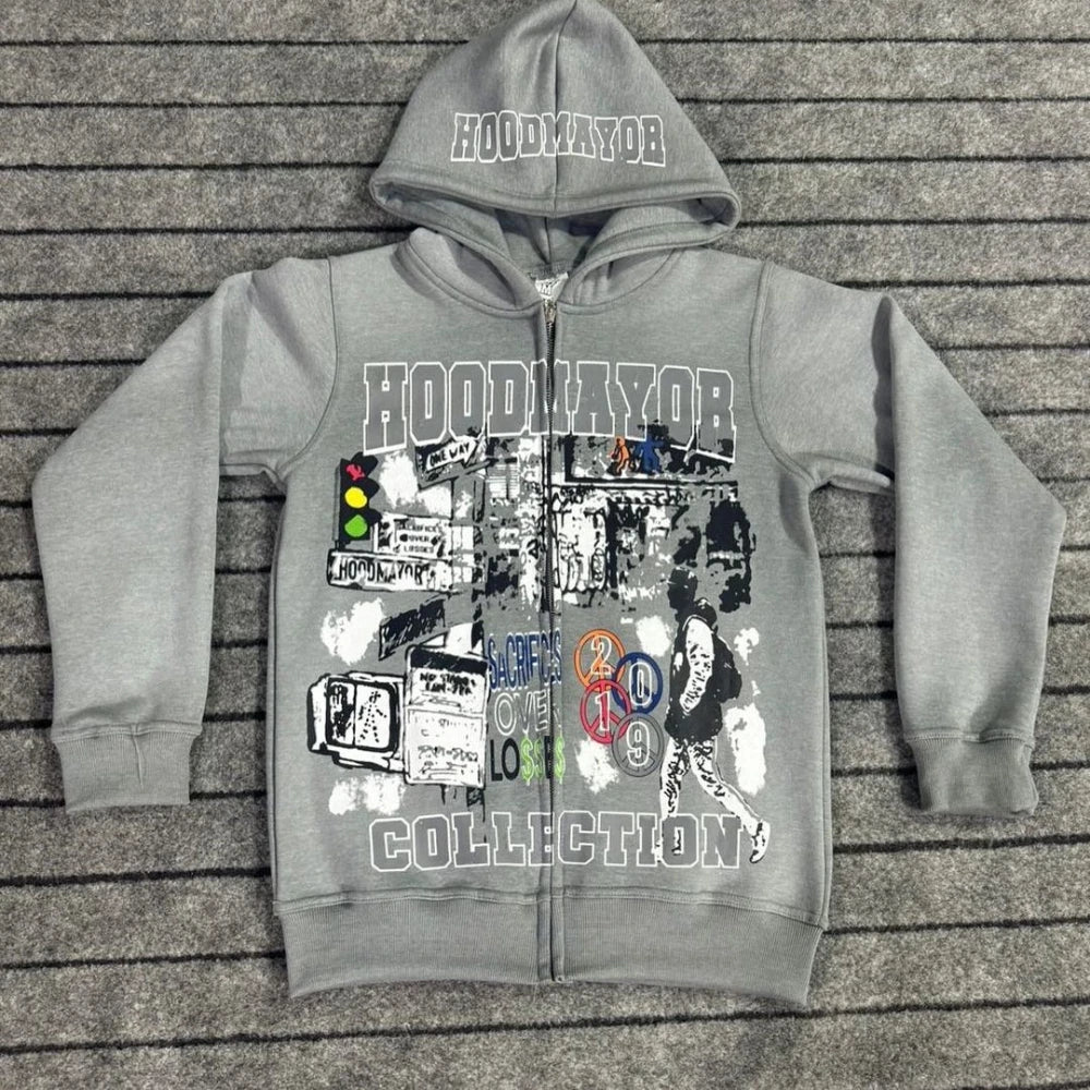 Maxct Y2k Winter Long Sleeved Hoodie Sweatshirt Oversized Winter Clothes Streetwear Y2k Vintage Punk Graffiti Print Top School Ootd
