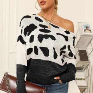 Maxct &Full Size Two-Tone Boat Neck Sweater