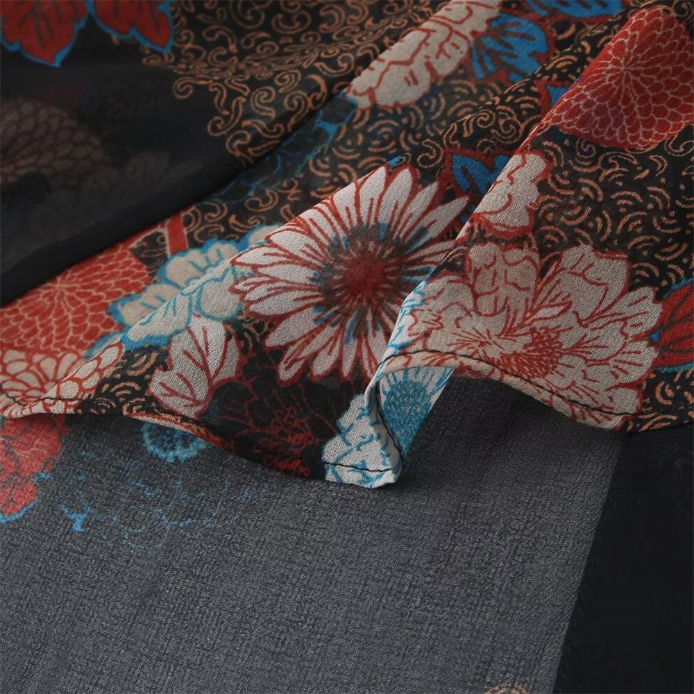 Autumn New Women's Fashion Style Ribbon Decoration Round Neck Long Sleeve Flower Printed Shirt Top