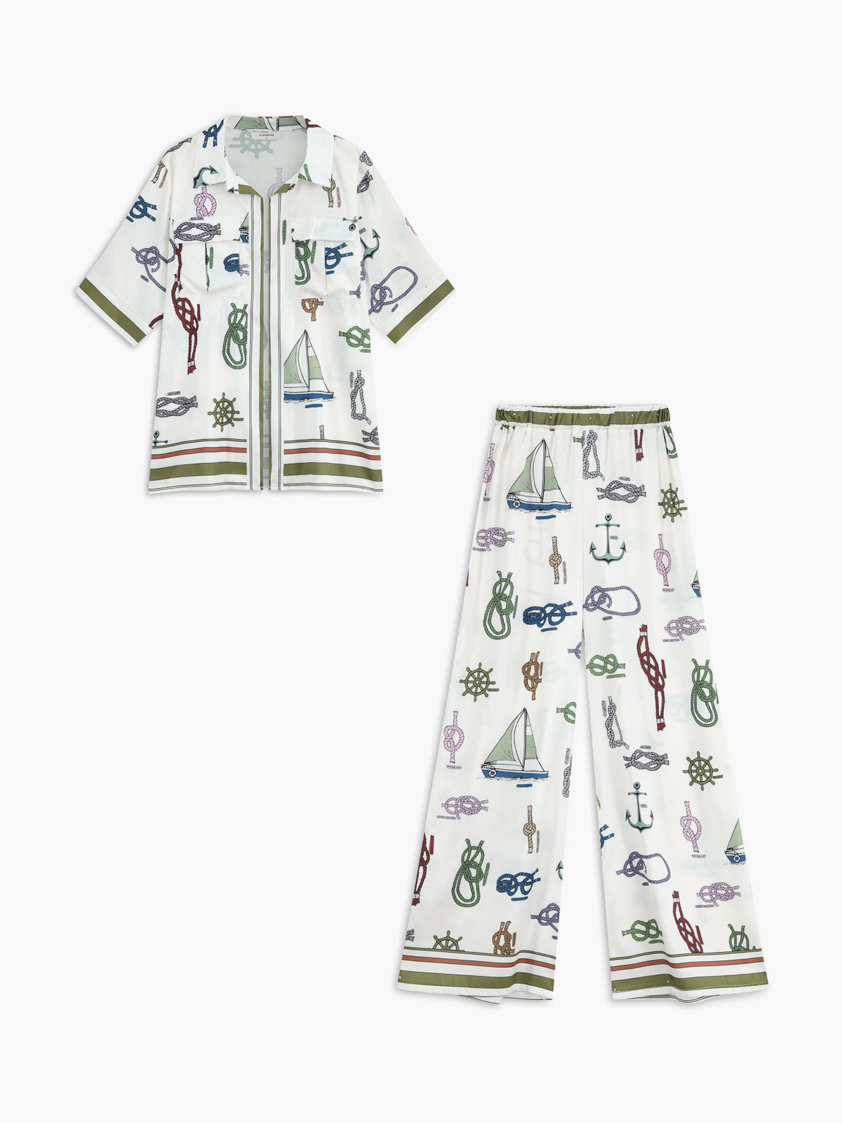 Maxct Printed Loose Collared Pants Set