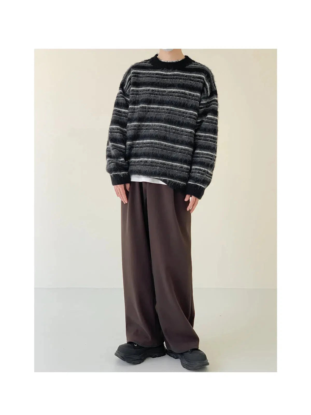 Maxct Mohair Round Neck Striped Sweater
