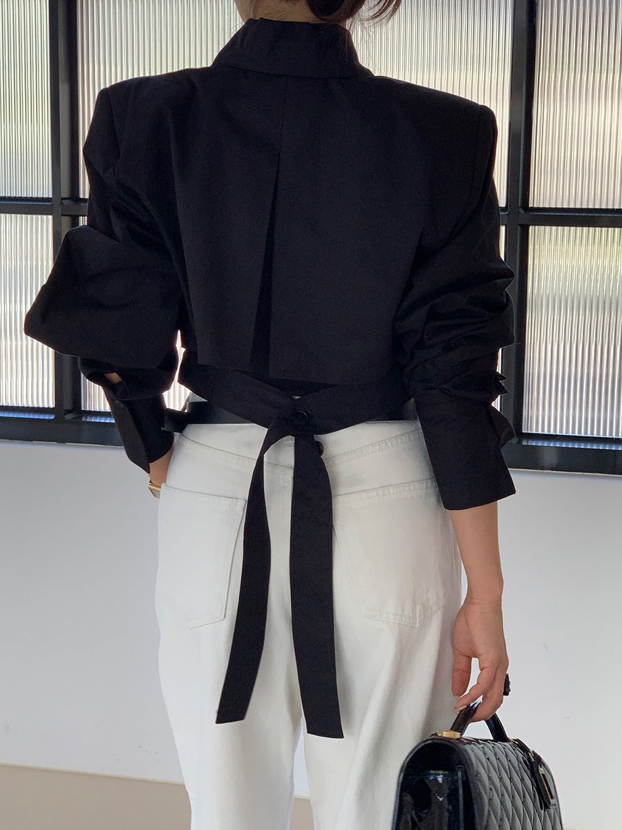 Maxct Cutout Back Tie Button Oversized Cropped Shirt