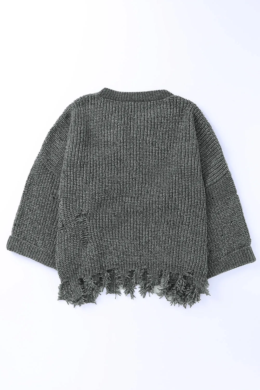 Maxct &Distressed Round Neck Drop Shoulder Sweater