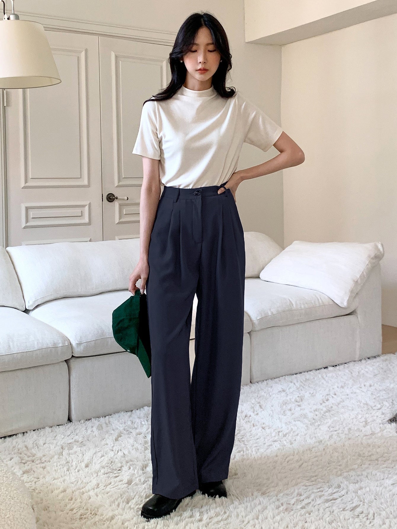 Maxct High Waist Plicated Detail Wide Leg Suit Pants