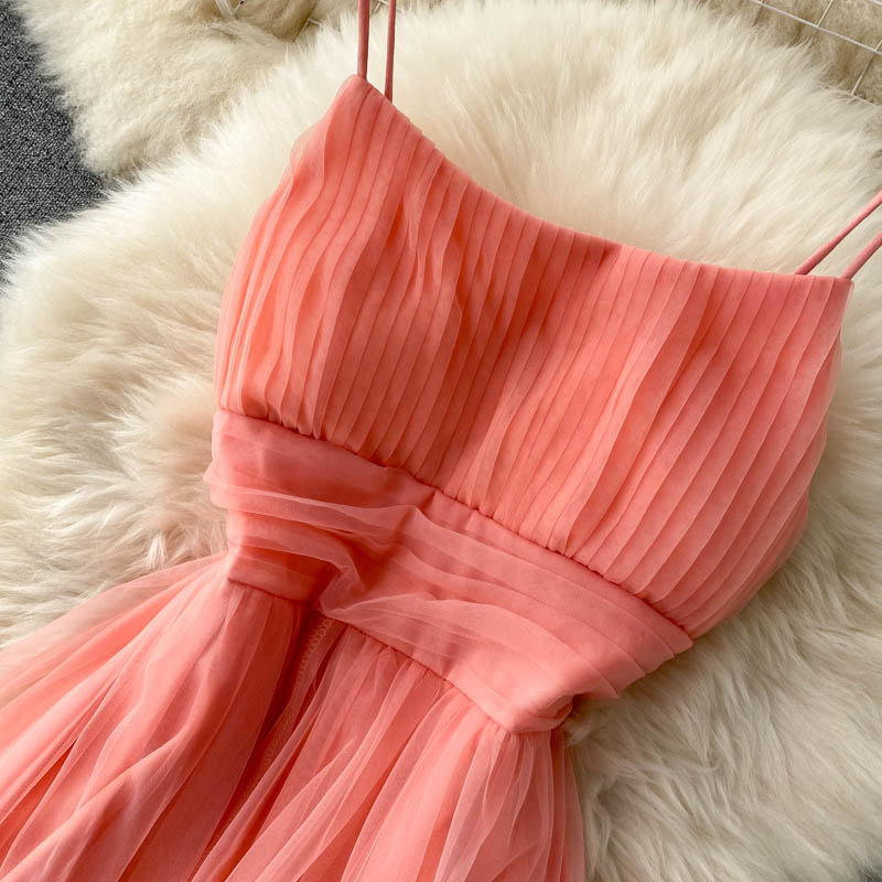 Women's Sexy Mesh Spaghetti Strap Long Dress Summer Orange/Purple/Blue/Pink Ruffle A-Line Beach Robe Female Elegant Party Vestidos