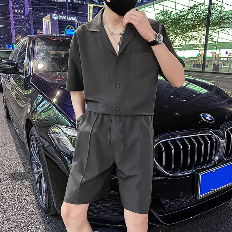 Maxct Lapel Shirt and Shorts Casual Two-piece Suit