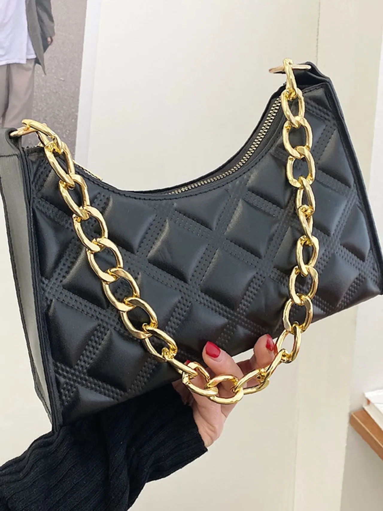 Bag For Love - Quilted Chain Baguette Bag  - Women Maxct Bags