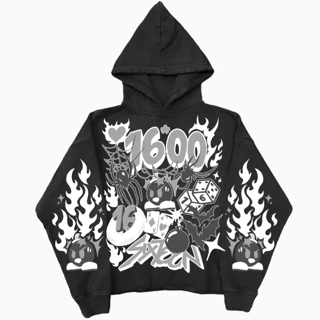 Maxct Y2k Pullover Long Sleeved Sweatshirt Vintage Printed Pattern Streetwear Tops Vintage Clothes Dark Punk School Outfit Ootd Jacket