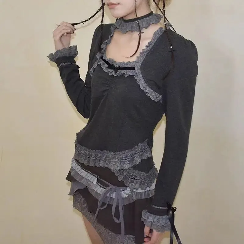Maxct &Fairy Grunge Asymmetric Lace Top