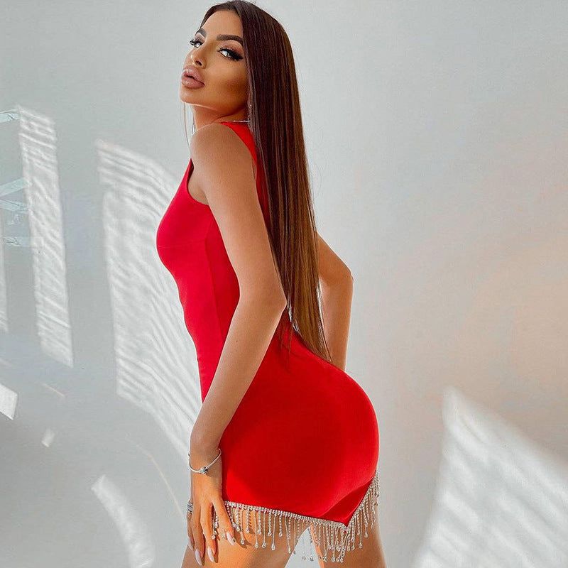 Slow Dancing Rhinestone Tassel Bodycon Mini Dress Maxct