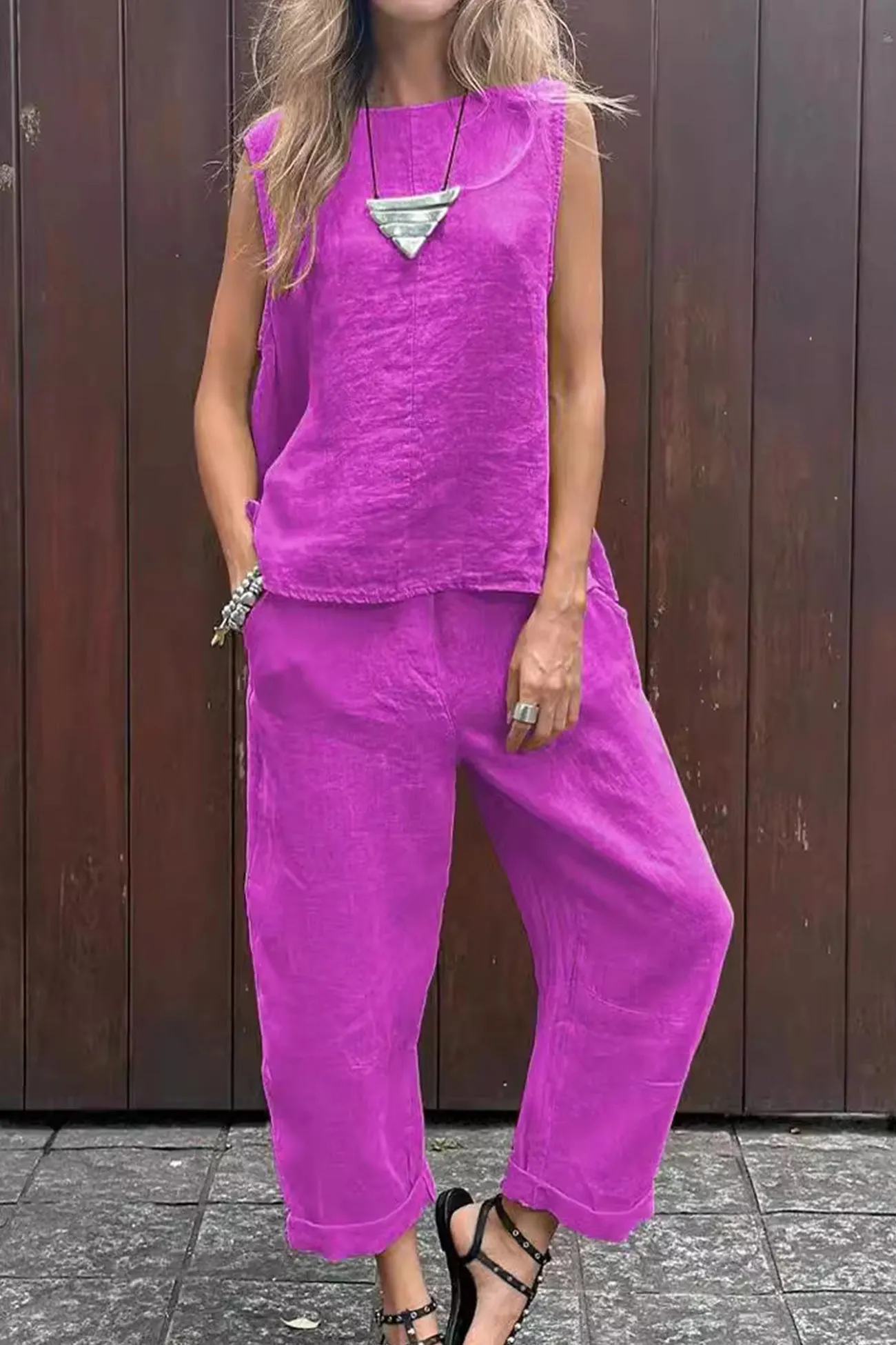 Maxct Solid Tank Top Long Pants Set