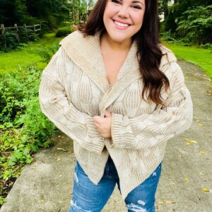 Maxct &Autumn Vibes Taupe Textured Cable Knit Collared Cardigan