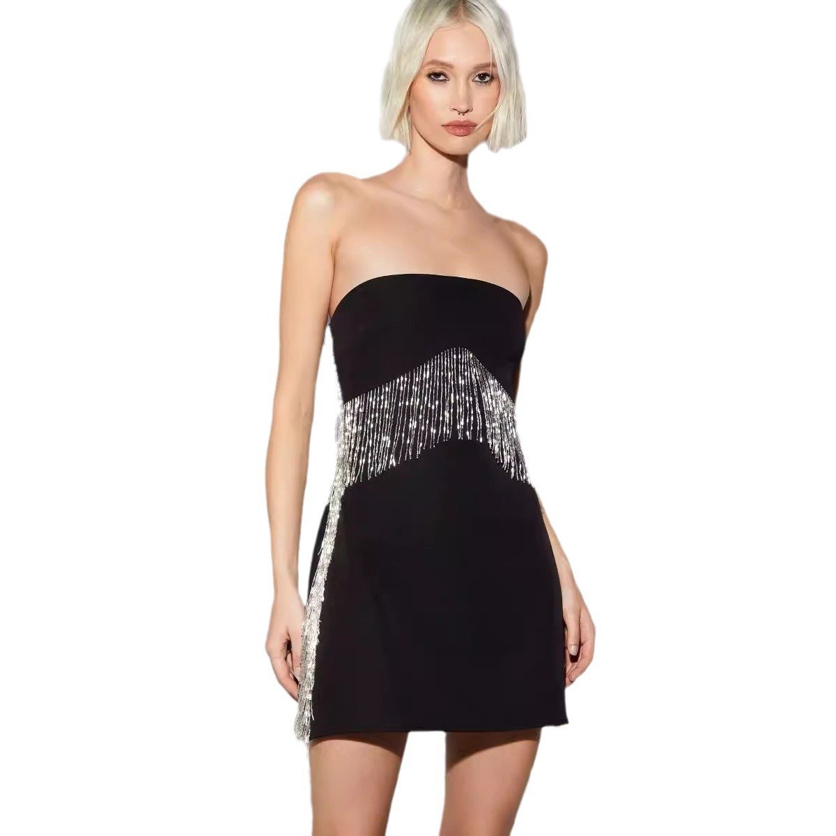 Maxct Women's Summer Women 2024 Diamond Tassel Strapless Bandage Dress Sexy Party Dress - Image 5
