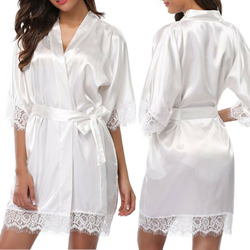 Maxct Women Night Gown Satin Robe Bathrobe Satin Nightgown Halt Sleeve Pajamas Lingerie Night Mini Dress Lace Sexy Sleepwear hot sale