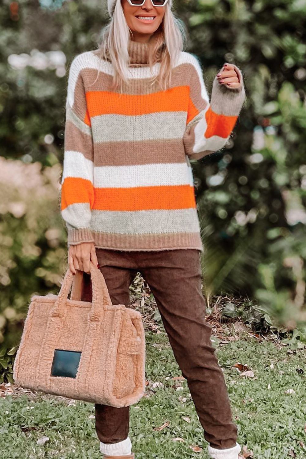 Maxct &Color Block Drop Shoulder Turtleneck Sweater