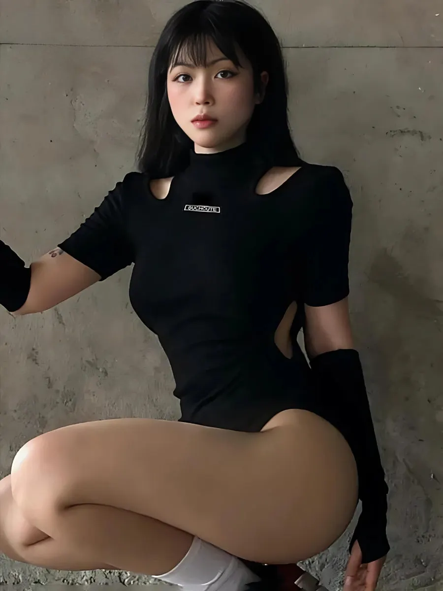 Maxct &Cyberpunk Cut Out Corduroy Bodysuit