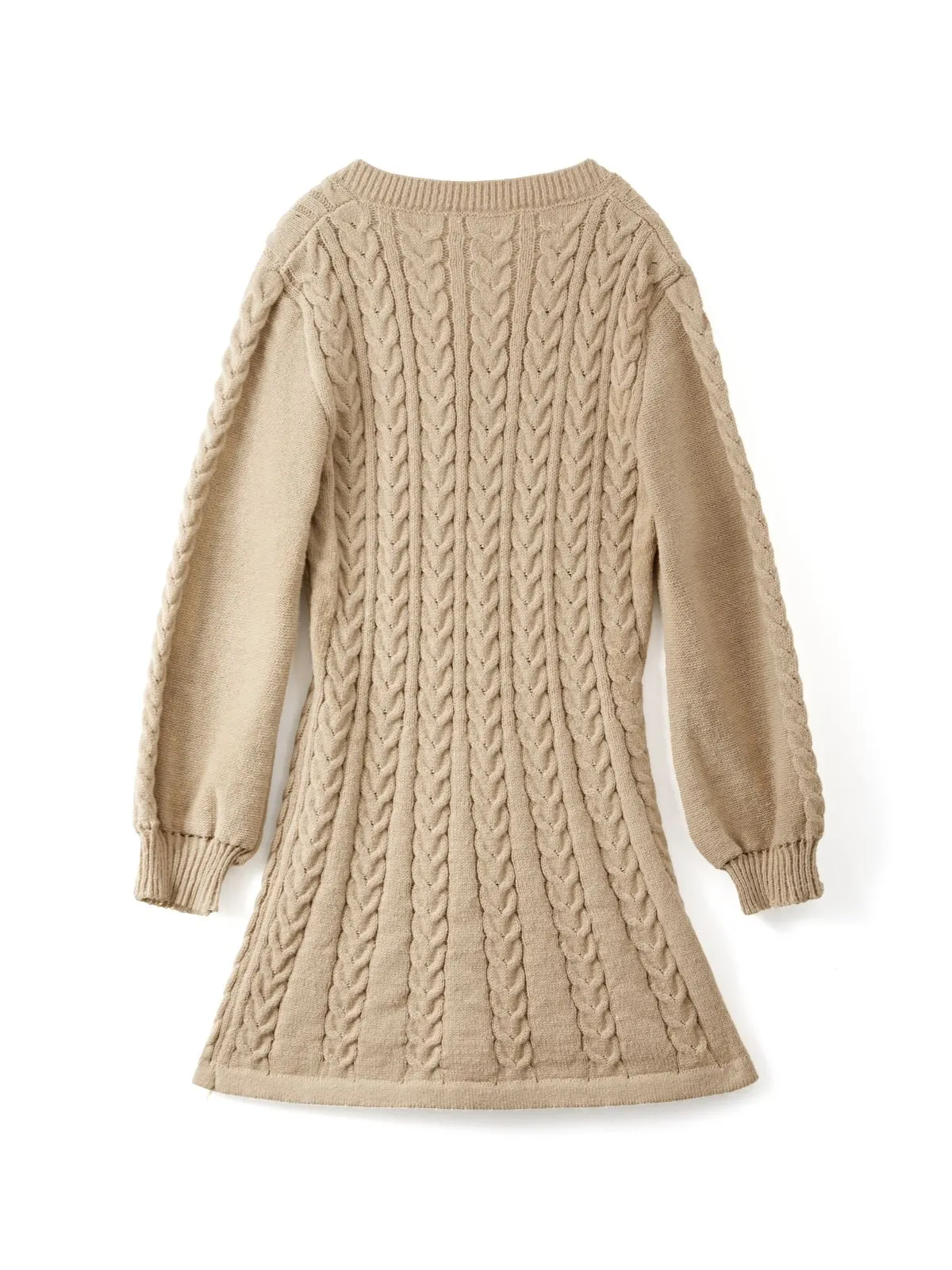 V Neck Cable Knit Long Sleeve Mini Dress Maxct
