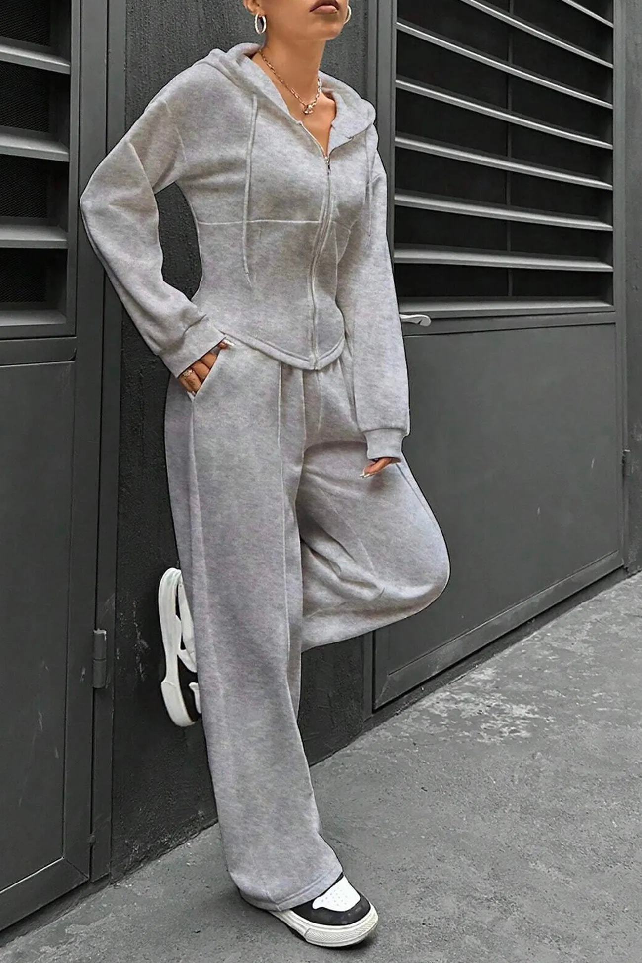 Maxct Solid Slim Fit Hoodie Pants Suits