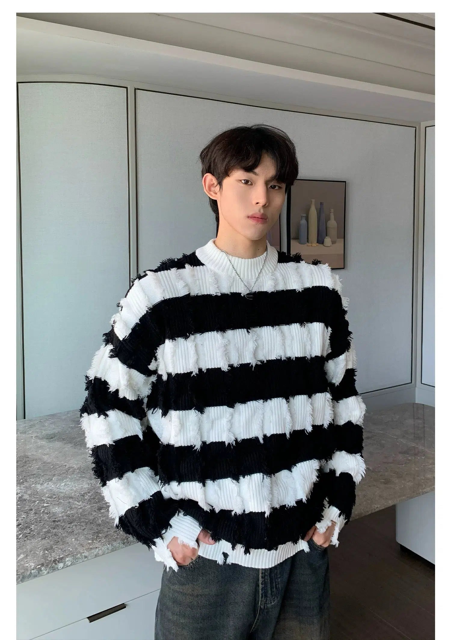 Maxct Half Turtleneck Striped Destroyed Sweater