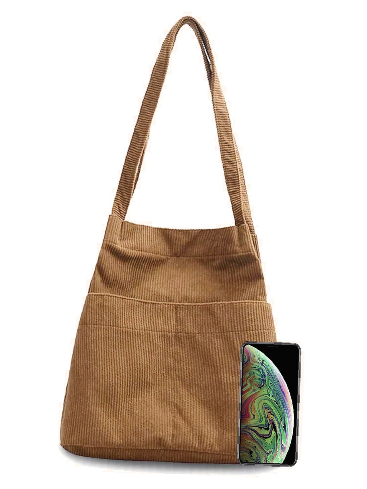 Maxct - Side Pocket Corduroy Tote Bag  - Women Tote Bags