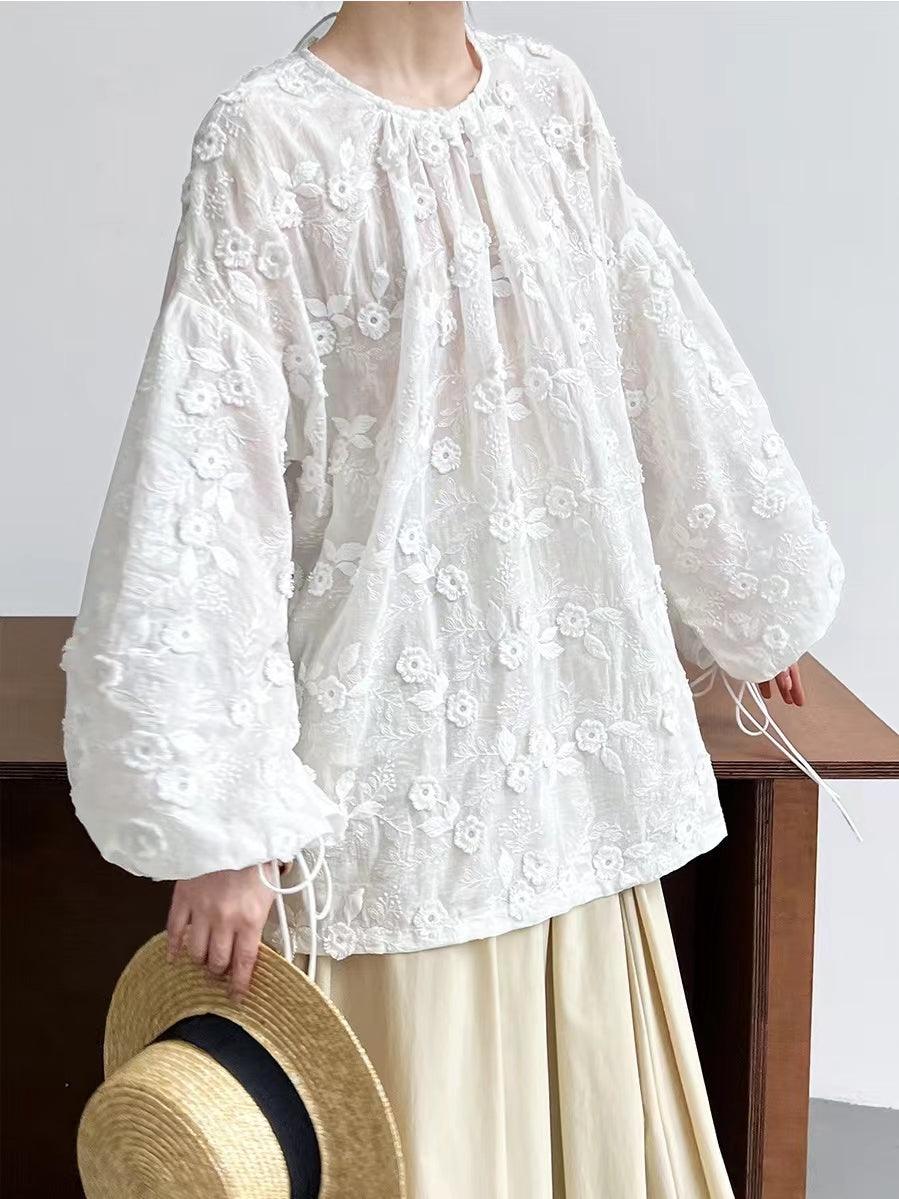 Maxct Lace Three-Dimensional Embroidery Flower Small Shirt