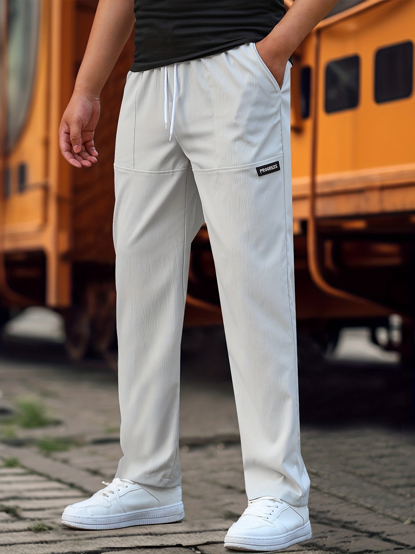 Maxct  Men's Straight Leg Casual Work Pants, Classic Design Waist Drawstring Joggers For Fitness