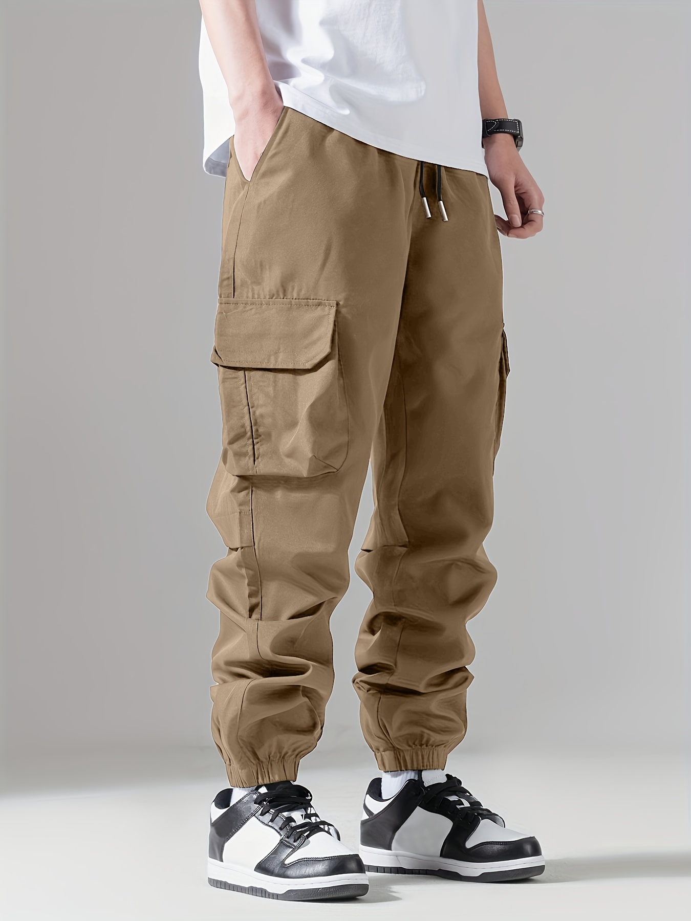 Casual Loose Fit Multi-pocket Drawstring Cargo Pants, Men's Joggers For Spring And Fall Outdoor