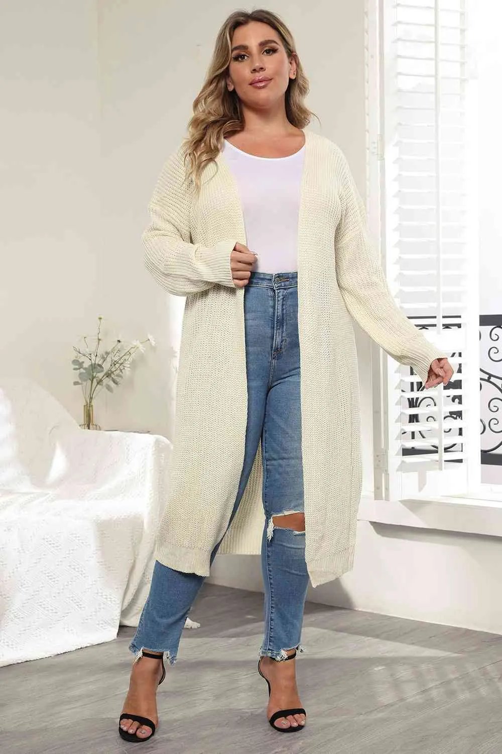 Maxct &Plus Size Open Front Long Sleeve Cardigan