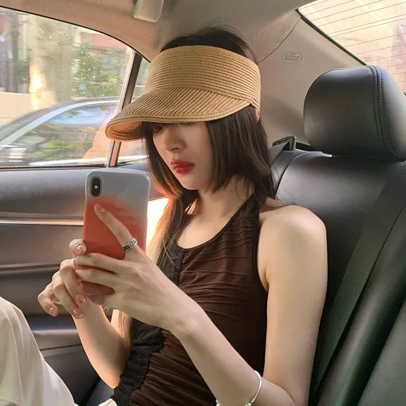 Maxct No Top Women's Summer Sun-Proof Travel Fashion Cover Face Straw Hat