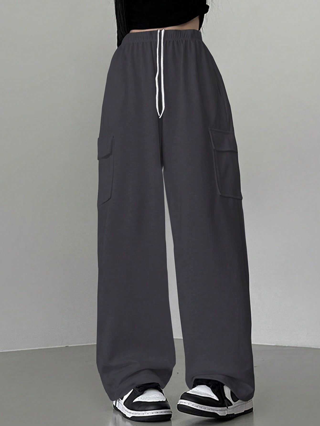 Maxct Leisure Solid Color Drawstring Sweatpants With Pockets, Loose Fit