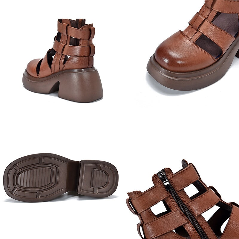 Woven Platform Gladiator Sandals with Side Zipper Maxct