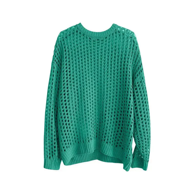 Maxct Summer Y2K Vintage Hollow Out Loose Knitting T-shirt Man All Match Geometic Tops Fashion Casual Outfits See-though Male Pullover