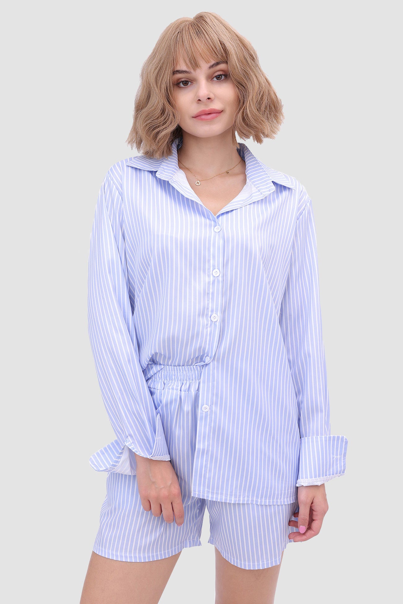 Maxct Striped Shirt Top & High Waist Shorts