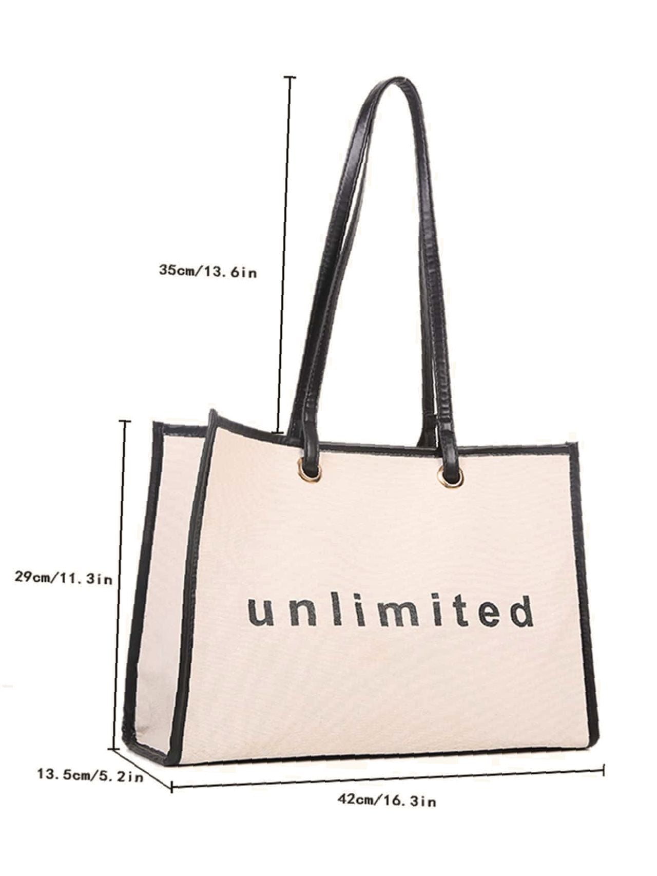 Maxct - Letter Graphic Contrast Binding Shopper Bag  - Women Tote Bags