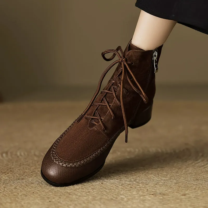 Maxct Retro Sheepskin Leather Sueded Chunky Boots