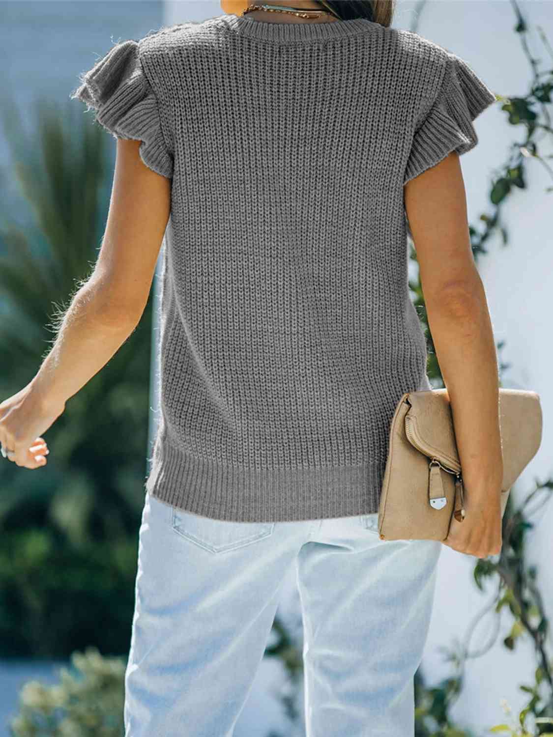 Maxct &Round Neck Cap Sleeve Sweater