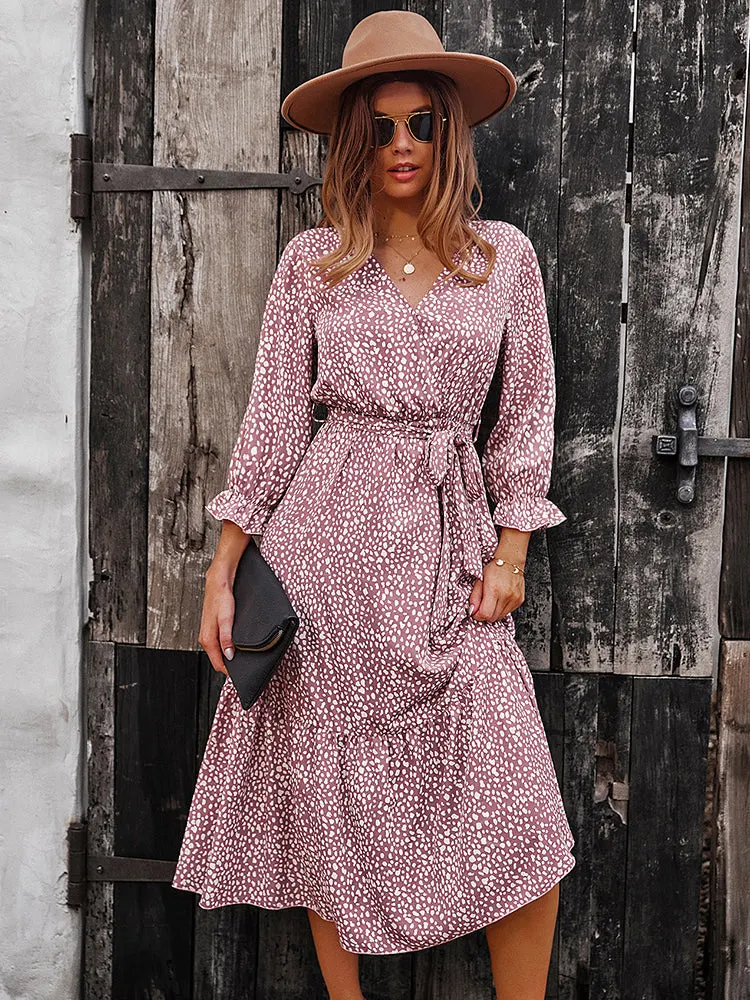 V Neck Boho Ruffle Flowy Midi Dress Maxct