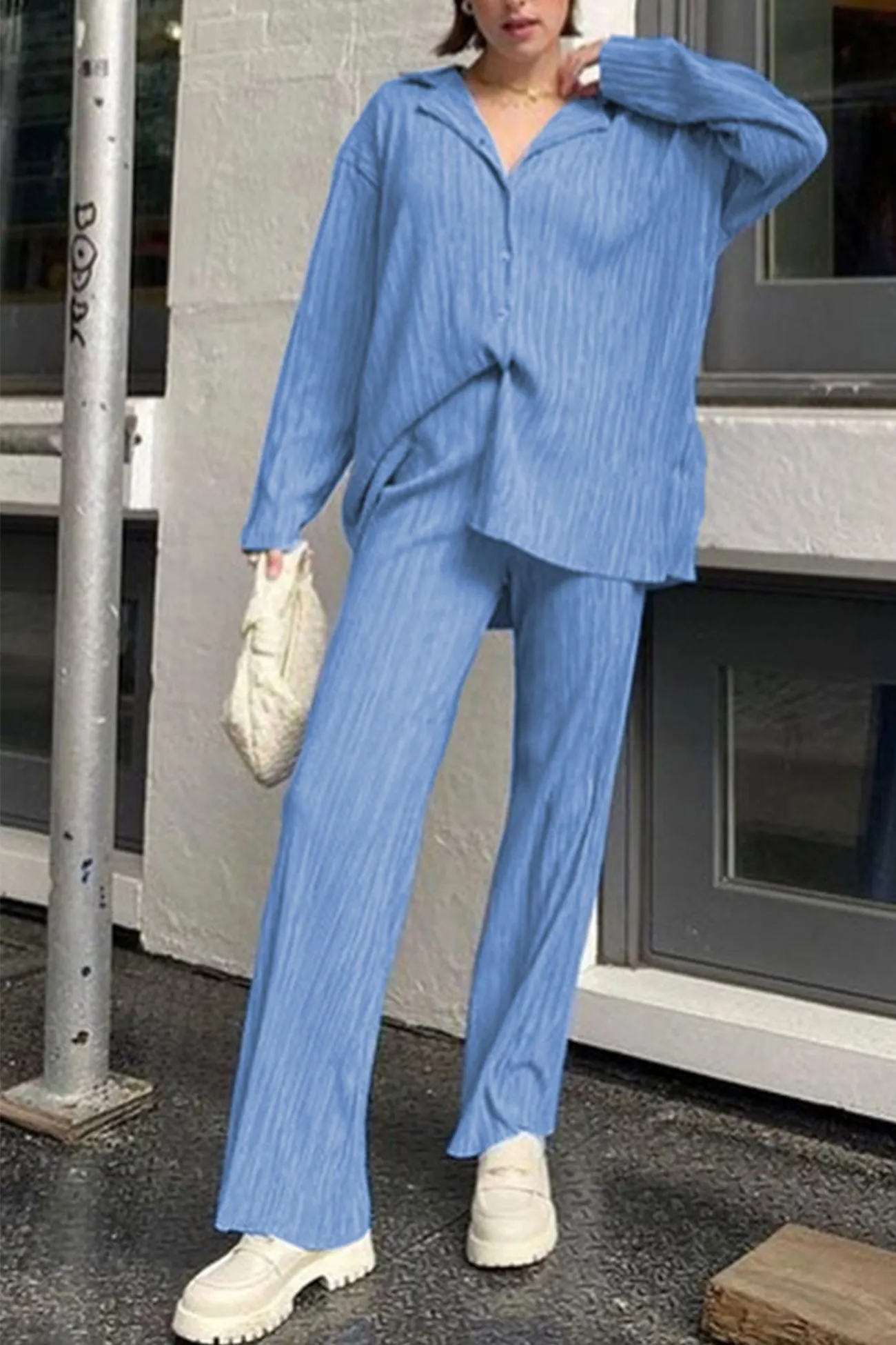 Maxct Pleated Shirt Wide Leg Pants Set - Image 15