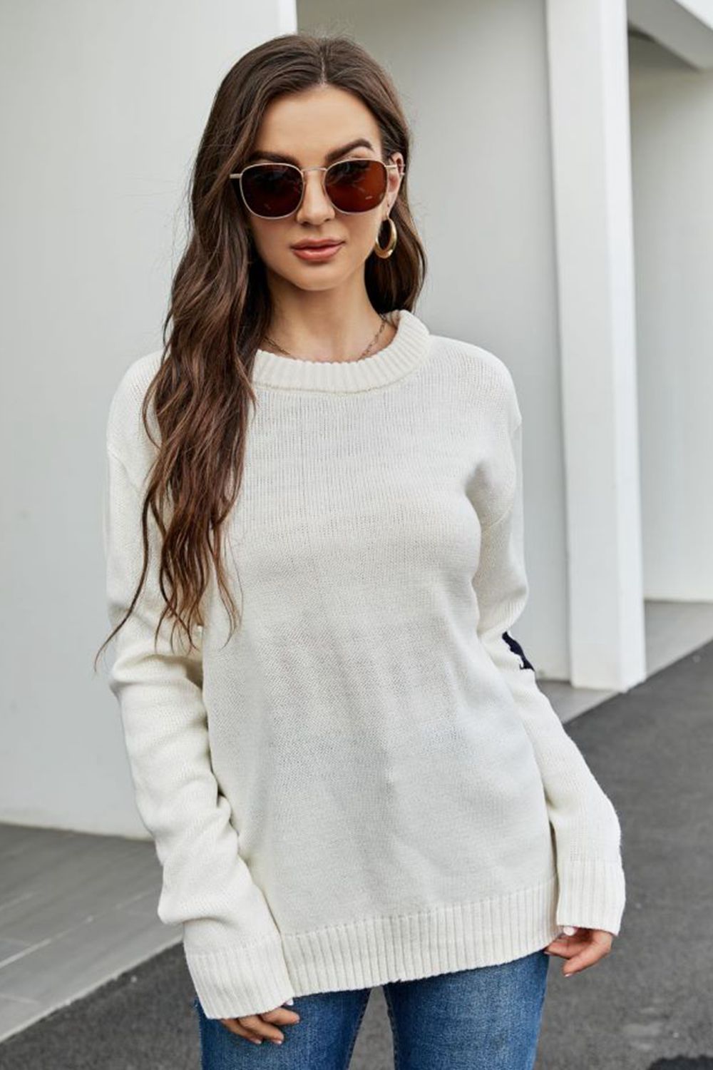 Maxct &Round Neck Dropped Shoulder Sweater