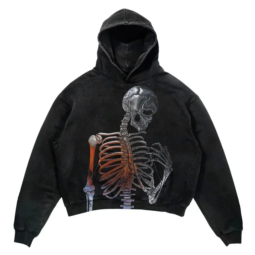 Maxct Y2k New Harajuku Hip-Hop Punk Letter Graphic Hooded Pullover Men Oversized Printed Sweatshirt Gothic top Street Wear Waichuan