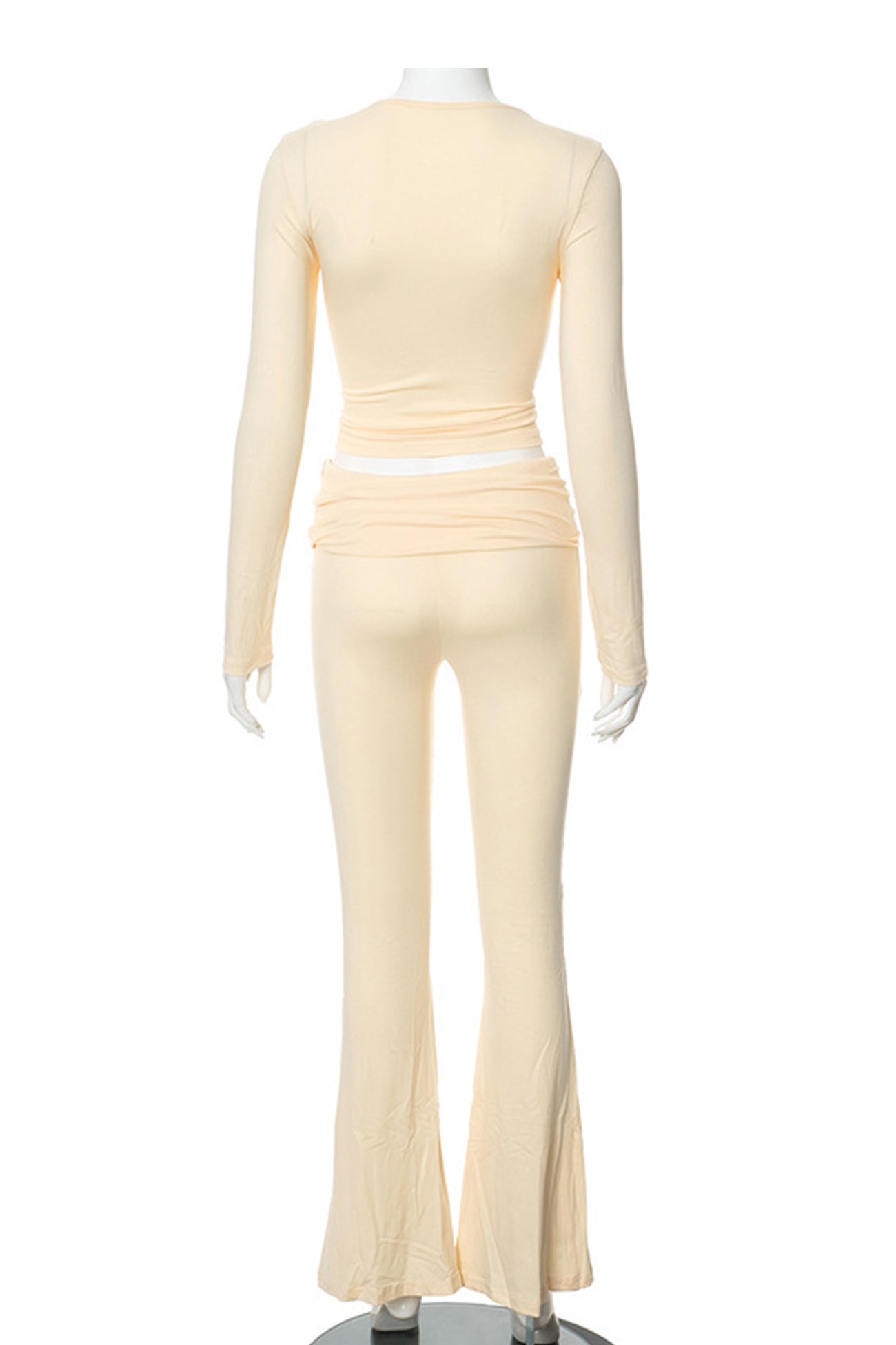 Maxct Solid Crop Top Flares Long Pants Set