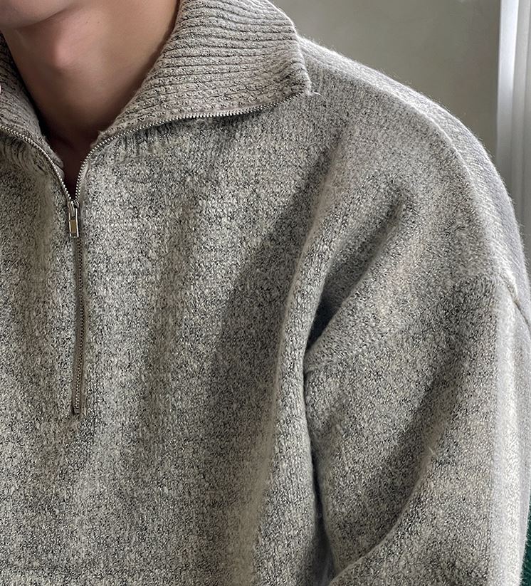 Maxct 5555 Knitted Half Turtleneck Collar Half Zip-Up Sweater