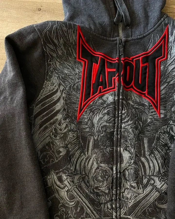 Maxct Streetwear Men Women Clothes Zipper Hoodie Y2K Sweatshirt Hip Hop Letter Embroidery Jacket Retro Pattern Oversized Hoodie 1017