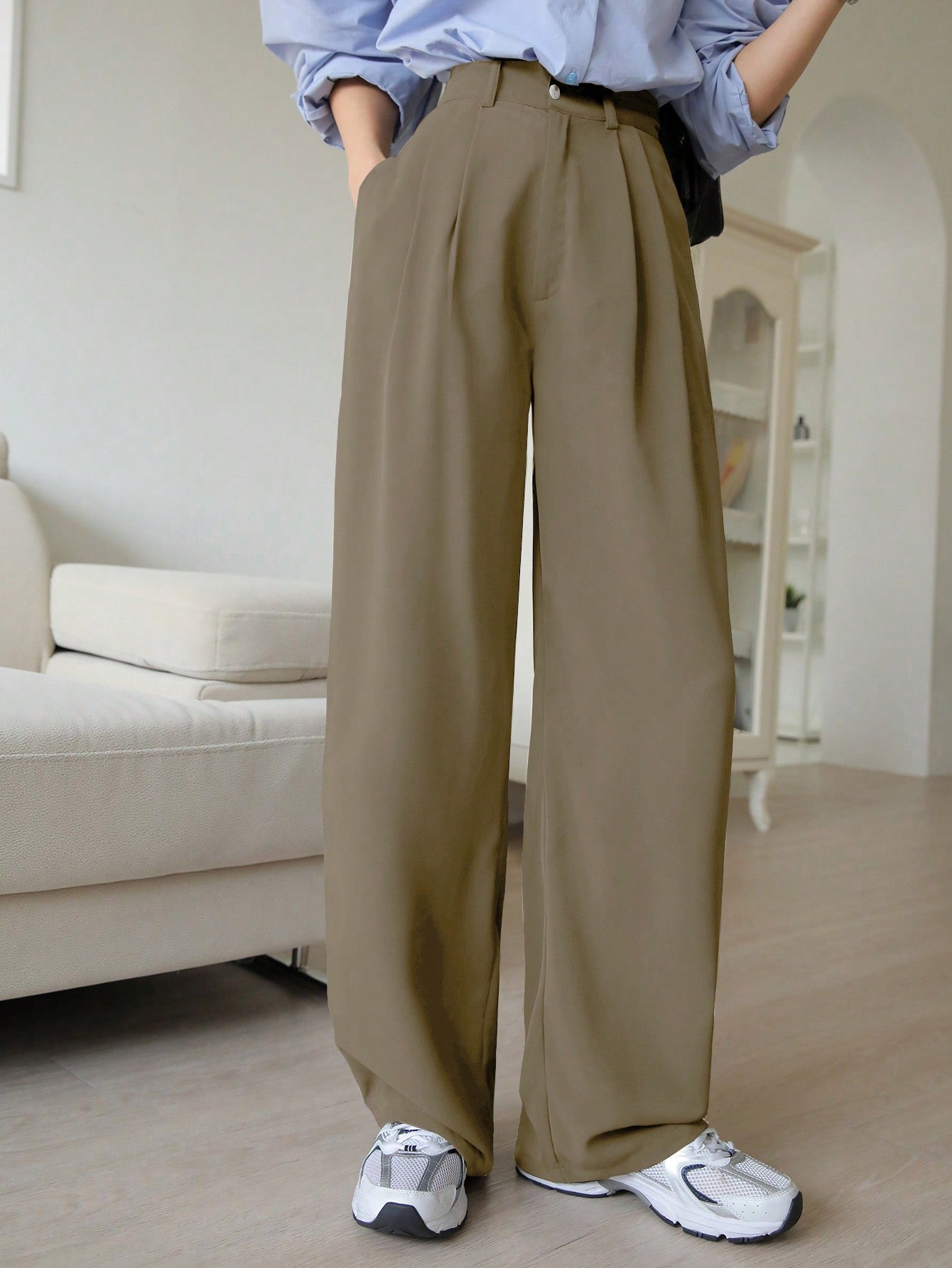 Maxct Women's Fashionable Simple Solid Color Regular Pants For Daily Wear
