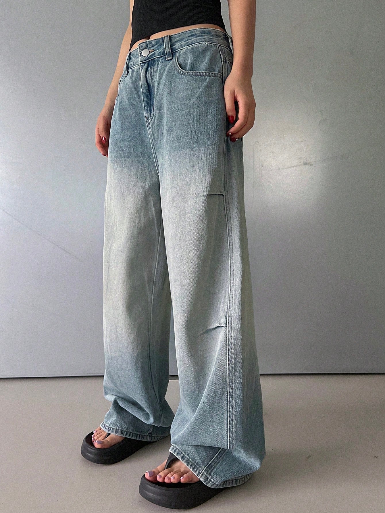 Maxct Women's Casual Loose Fit Wide Leg Denim Pants With Pockets, Daily Wear - Image 6
