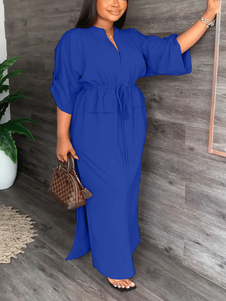 V Neck Waist Maxi Dress Maxct